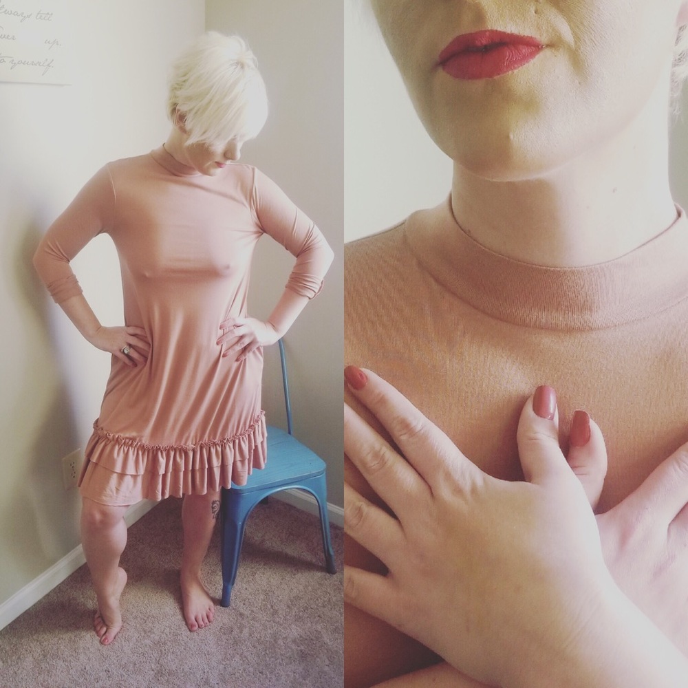 Egg shell ruffle tunic dress